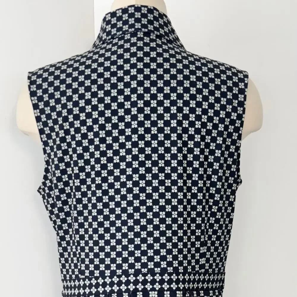 Tory Burch Performance Pleated Golf Dress Sleeveless Navy White Print XL NWOT